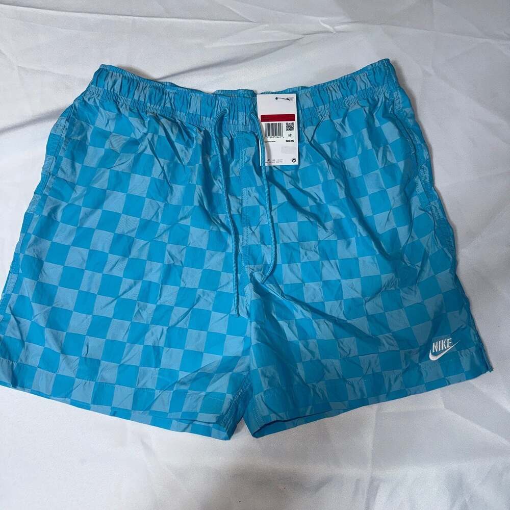 Nike Men's Checkerboard Swim Trunks, Blue/Aqua,‎ Size L